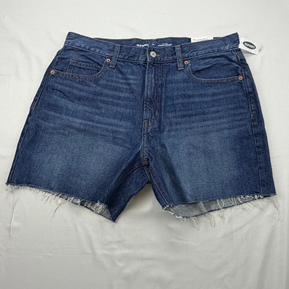 Old Navy Slouchy Straight Shorts Women 12 Blue High Rise Cut OfDenim 687080-01-1